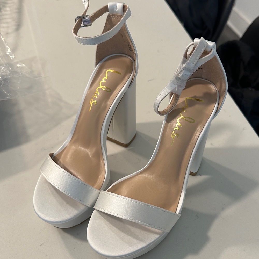 White satin high heels lulus